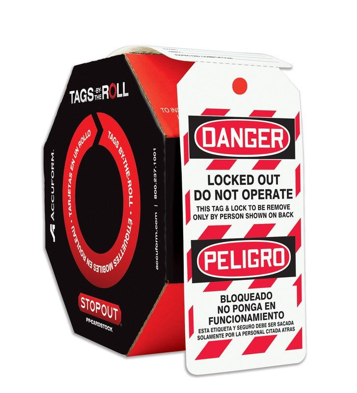 Bilingual OSHA Danger Tags By-The-Roll: Locked Out Do Not Operate PF-Cardstock / - TAR484