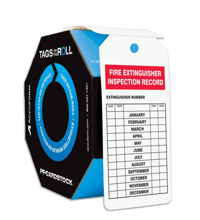 Safety Tags By-The-Roll: Fire Extinguisher Inspection Record PF-Cardstock - TAR732