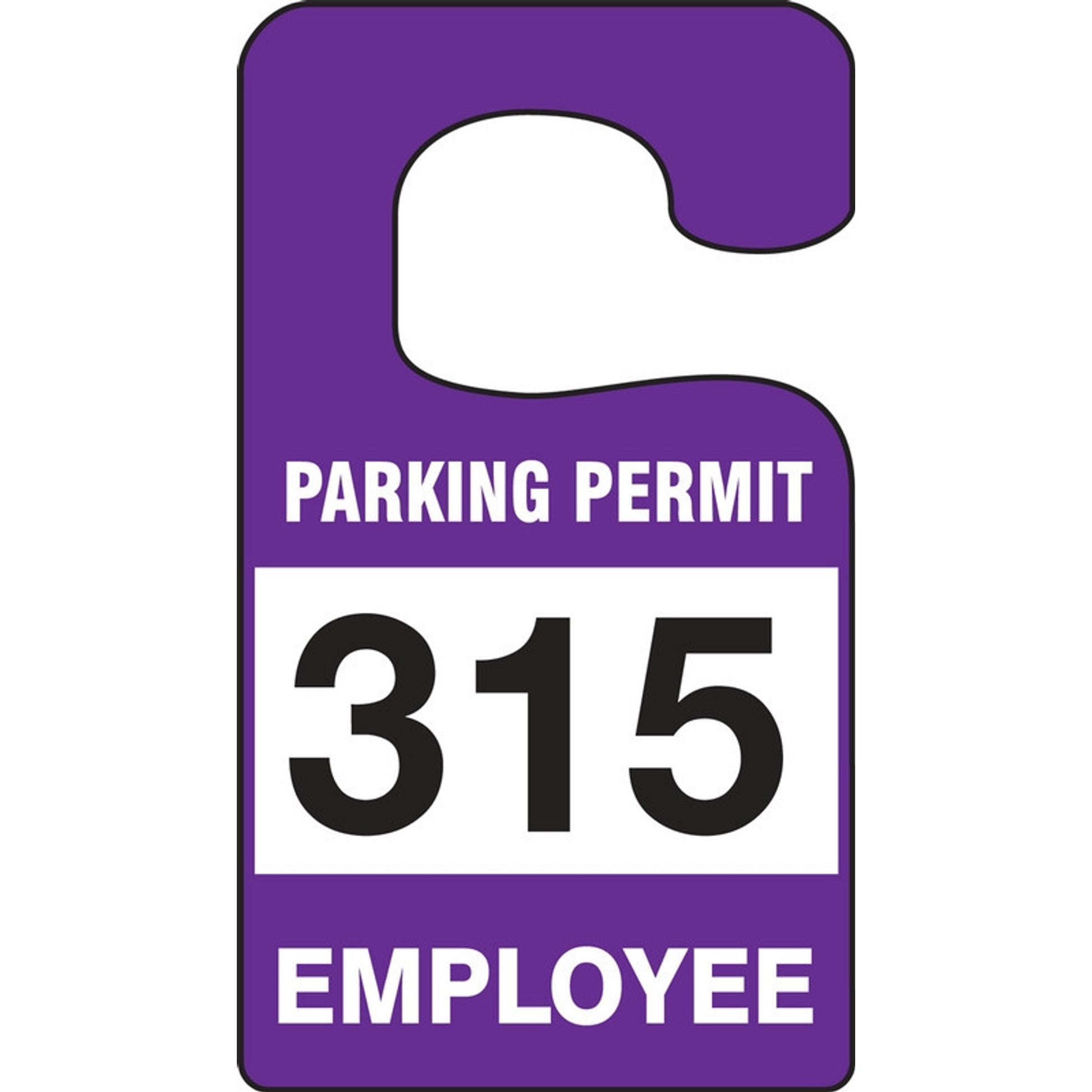 VERTICAL HANGING TAGS: PARKING PERMIT EMPLOYEE Purple Series: 300-399 4 7/8" x 2 3/4" 100/Pack - TNT276PRD