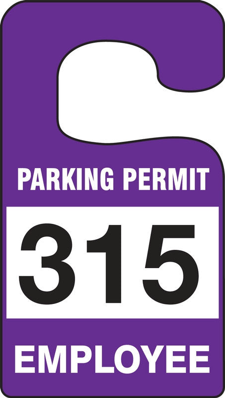 VERTICAL HANGING TAGS: PARKING PERMIT EMPLOYEE Purple Series: 300-399 4 7/8" x 2 3/4" 100/Pack - TNT276PRD