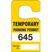 Vertical Hanging Parking Permit: Temporary Parking Permit Yellow Series: 500-599 4 7/8" x 2 3/4" 100/Pack - TNT296YLF