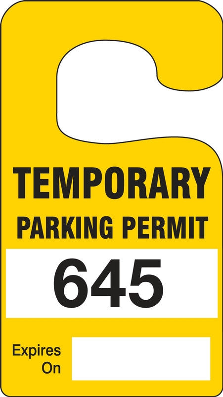 Vertical Hanging Parking Permit: Temporary Parking Permit Yellow Series: 500-599 4 7/8" x 2 3/4" 100/Pack - TNT296YLF