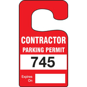 Vertical Hanging Parking Permit: Contractor Parking Permit Purple Series: 100-199 4 7/8" x 2 3/4" 100/Pack - TNT298PRB