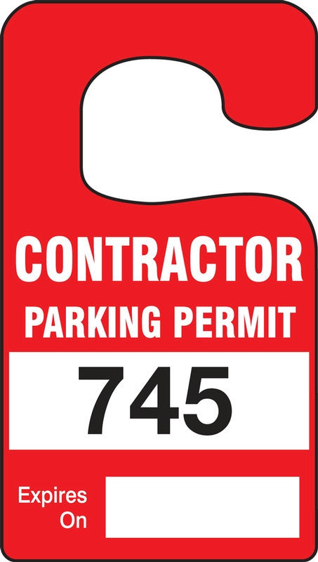 Vertical Hanging Parking Permit: Contractor Parking Permit Purple Series: 100-199 4 7/8" x 2 3/4" 100/Pack - TNT298PRB