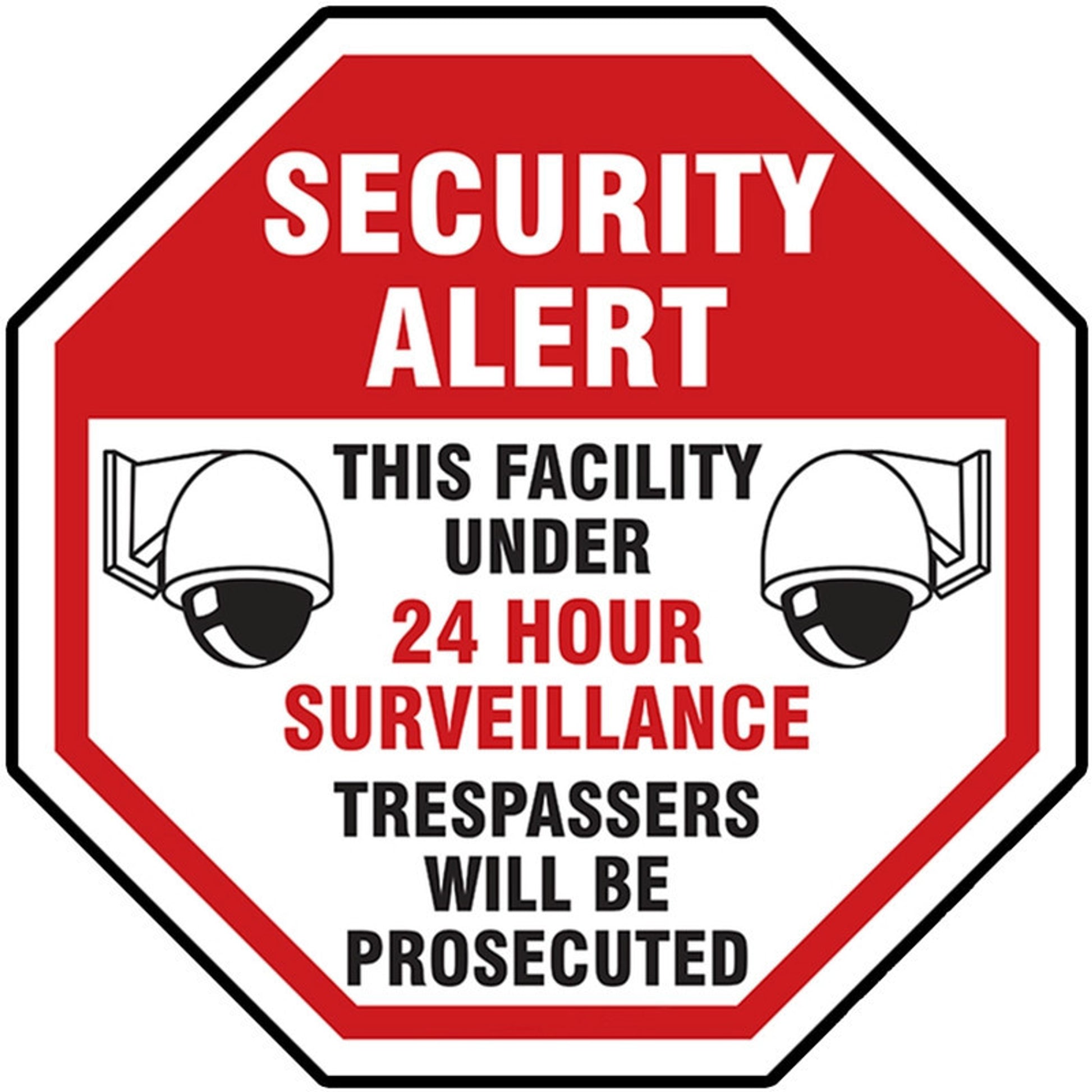 Video Surveillance Sign: Security Alert - This Facility Is Under 24 Hour Surveillance - Trespassers Will Be Prosecuted 12" Plastic 1/Each - MASE904VP