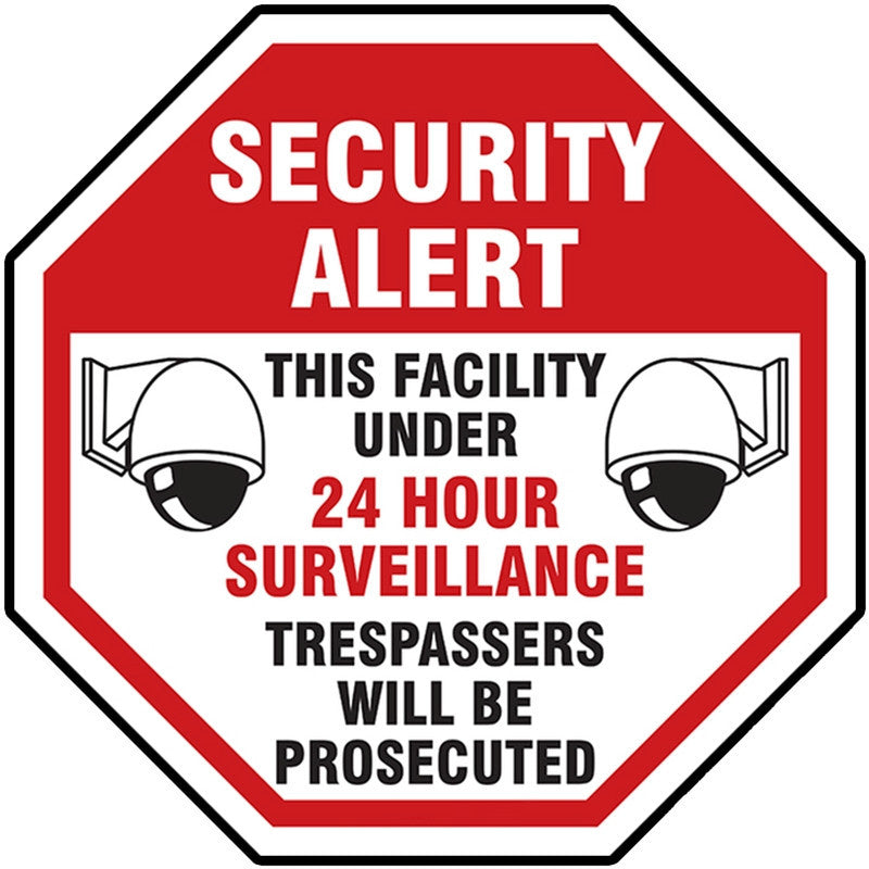 Video Surveillance Sign: Security Alert - This Facility Is Under 24 Hour Surveillance - Trespassers Will Be Prosecuted 12" Plastic 1/Each - MASE904VP