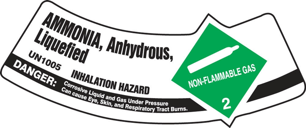 Cylinder Shoulder Labels: Ammonia, Anhydrous, Liquefied 2" x 5 1/4" / - MCSLAMGXVE