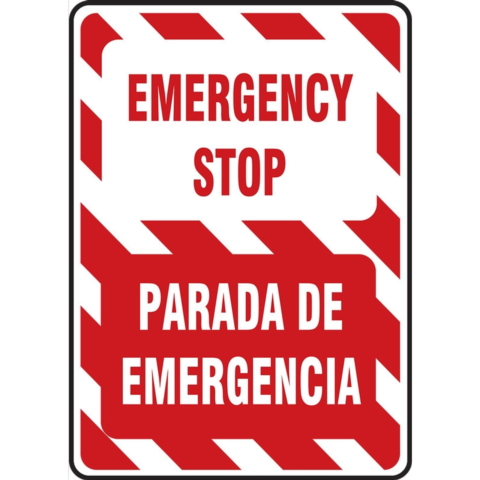 Bilingual Safety Sign: Emergency Stop- Parada De Emergencia Bilingual - Spanish/English 14" x 10" Aluminum 1/Each - SBMELC519VA