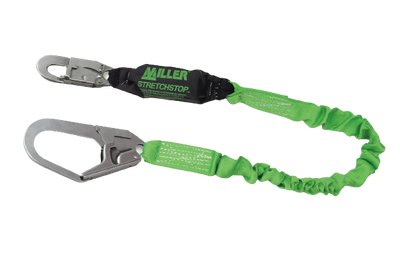 Miller 6 ft. StretchStop Lanyard w/SofStop Shock Absorber - 1 Locking Snap Hook and 1 Rebar Hook - 913RSS-Z7/6FTGN