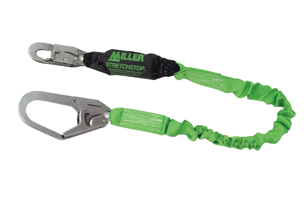 Miller 6 ft. StretchStop Lanyard w/SofStop Shock Absorber - 1 Locking Snap Hook and 1 Rebar Hook - 913RSS-Z7/6FTGN