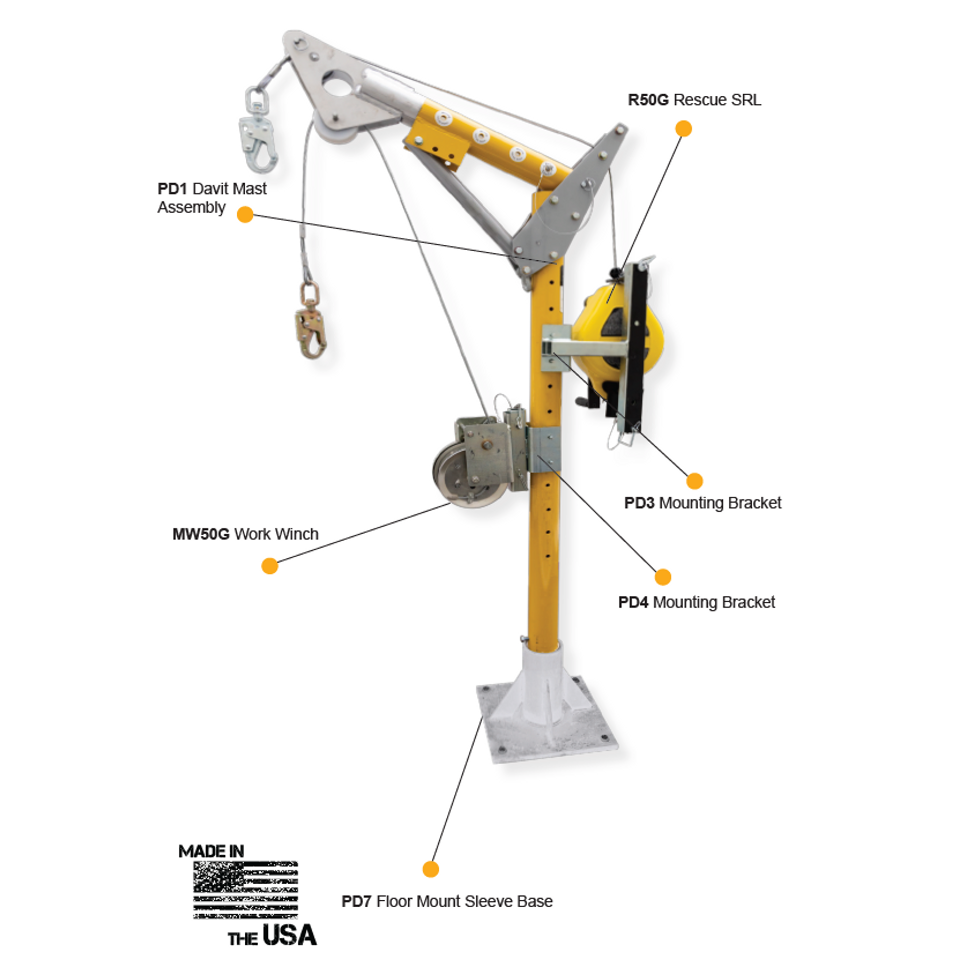 French Creek Floor Mount Sleeve PD7 Base Confined Space Entry Kit w/ 50' SRL & Winch