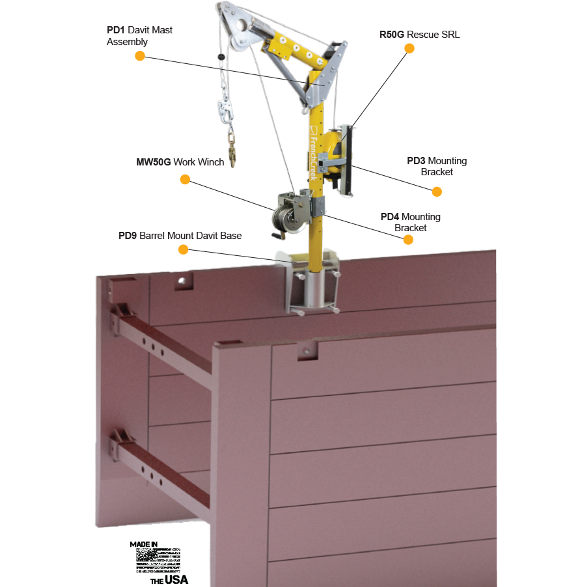 French Creek Barrell / Trench Box Base Confined Space Entry Kit w/ 50' SRL & Winch