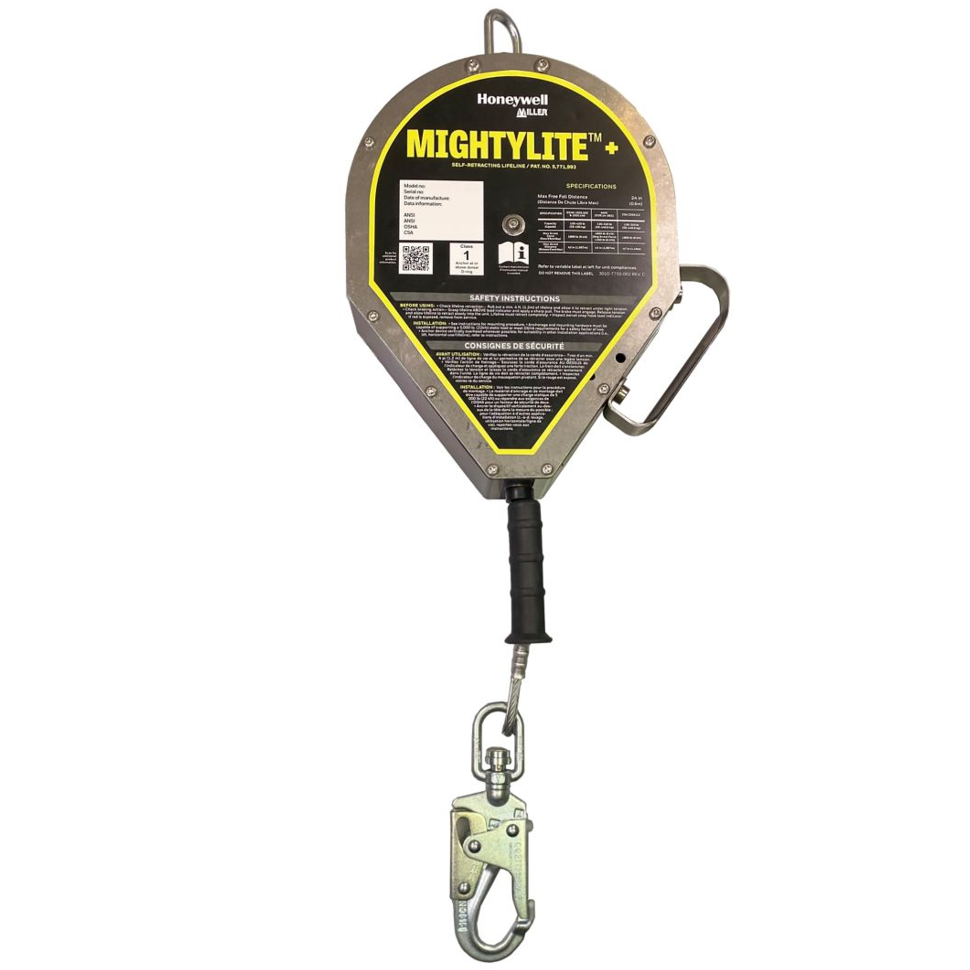 Miller MightyLite+ 50 ft Class 1 Single-Leg SRL w/Swivel Load Indicator Snap Hook Lifeline Connector - MML-OGC1-02/50FT