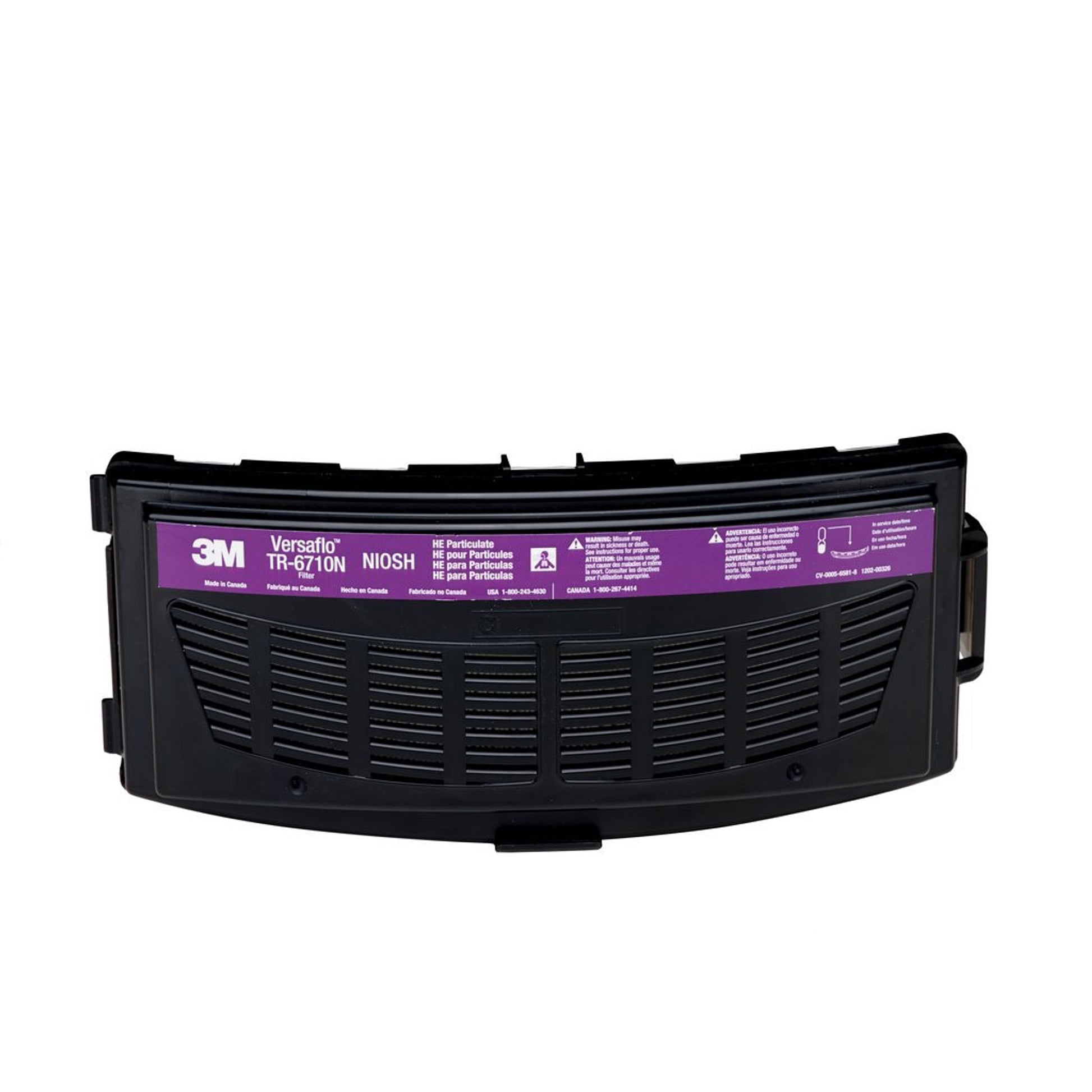 The TR-6710N is a High Efficiency (HE) particulate filter for use with TR-600 Series PAPRs.  The filter attaches directly to the motor/blower.  3M recommends the use of the TR-6700FC filter cover to help protect the filter from physcial damage.  The TR-6700FC filter cover is also used to hold the TR-6600 prefilter or TR-662 spark arrestor in place.