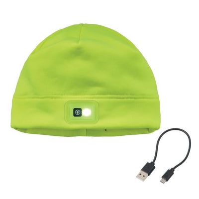 Ergodyne N-Ferno 6801 Winter Skull Cap with LED Rechargeable Light - Lime