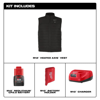Milwaukee Tools M12 Heated Axis Vest - Complete Kit (Includes Battery) - Black - M300B-21