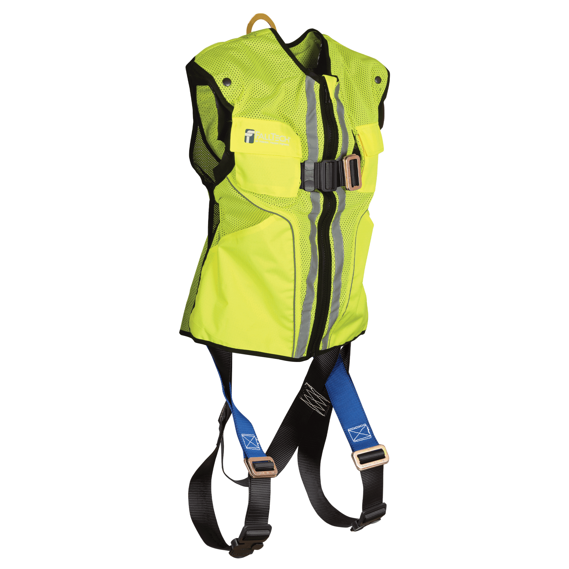 FallTech Hi-Vis Lime Construction-grade Vest with 1D Standard Non-belted Harness - Large/XL - 7015LXL