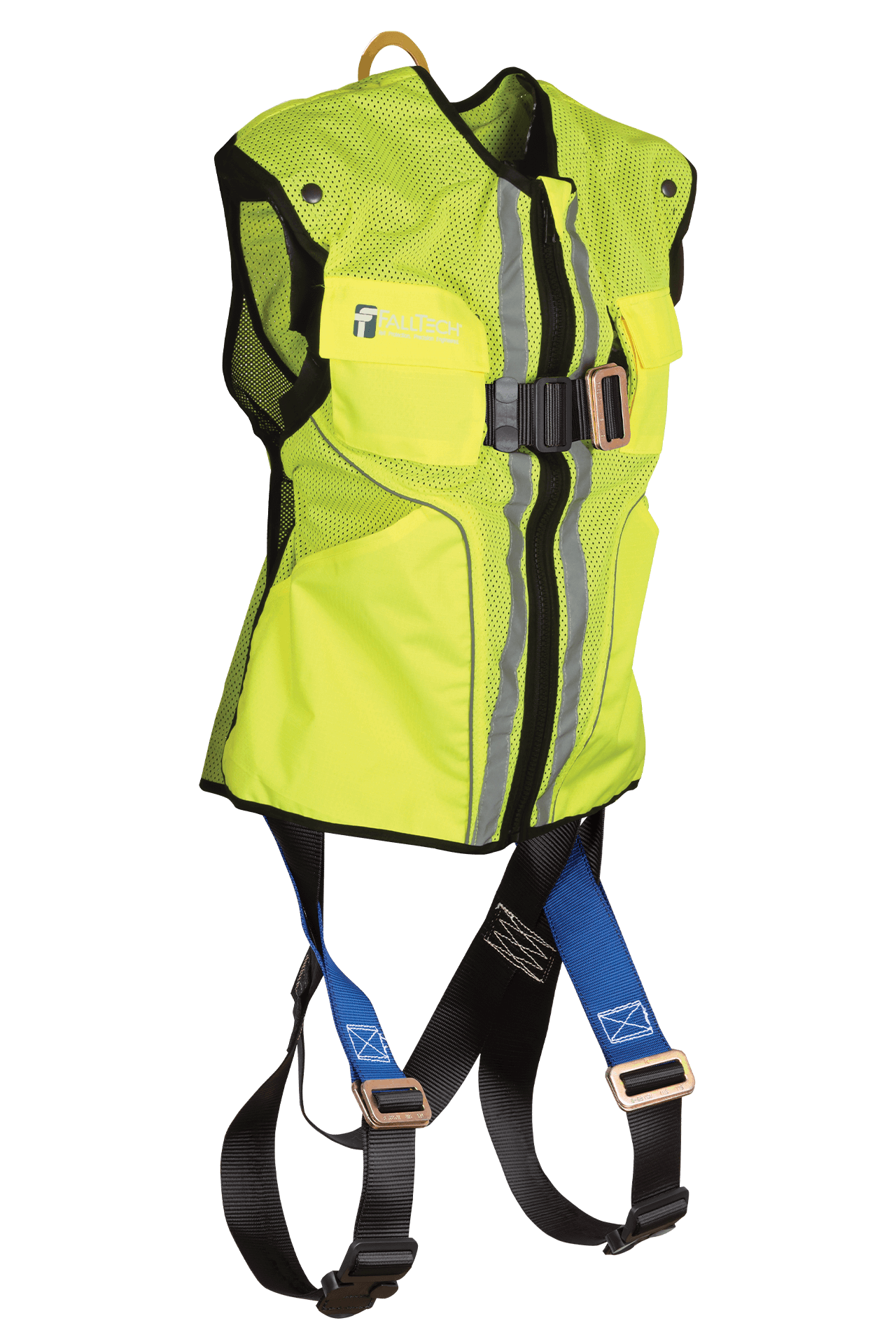FallTech Hi-Vis Lime Construction-grade Vest with 1D Standard Non-belted Harness - 2X/3X - 70152X3XL