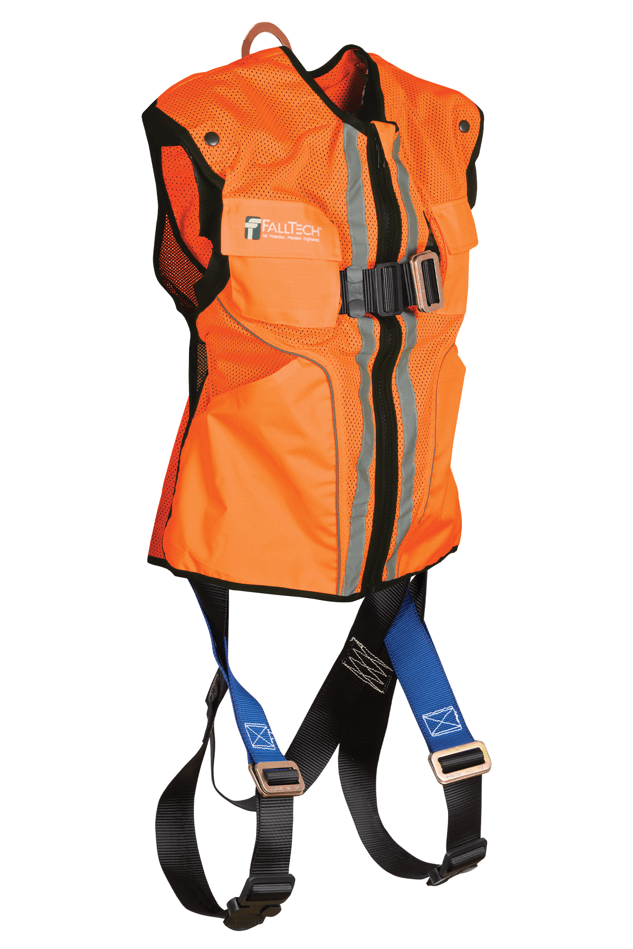 FallTech Hi-Vis Orange Construction-grade Vest with 1D Standard Non-belted Harness - 2X/3X - 70152X3XO