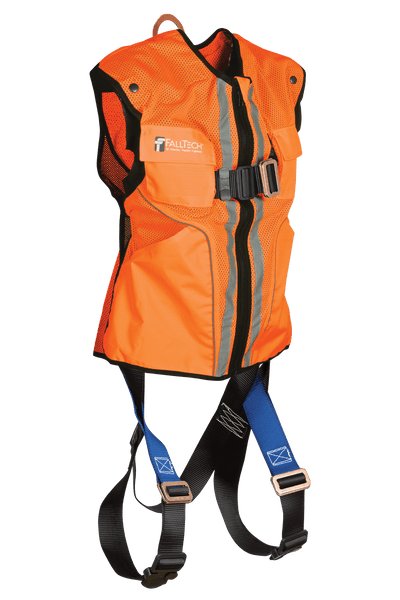 FallTech Hi-Vis Orange Construction-grade Vest with 1D Standard Non-belted Harness - 2X/3X - 70152X3XO High-Vis