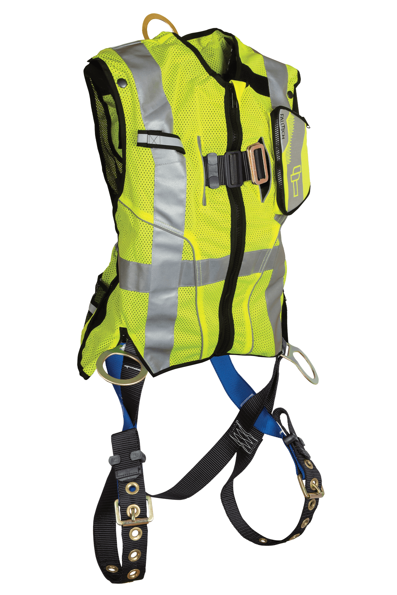 FallTech Hi-Vis Lime Class 2 Vest with 3D Standard Non-belted Harness - Large/XL - 7018LXL