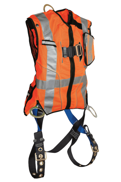 FallTech Hi-Vis Orange Class 2 Vest with 3D Standard Non-belted Harness - 7018