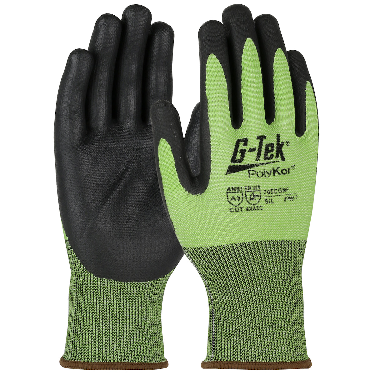 G-Tek PolyKor Hi-Vis Seamless Knit Polykor Blended Glove w/Nitrile Foam Coated Grip on Palm & Fingers - Green - 1/DZ - 705CGNF
