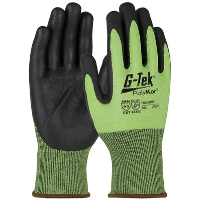 G-Tek PolyKor Hi-Vis Seamless Knit Polykor Blended Glove w/Nitrile Foam Coated Grip on Palm & Fingers - Green - 1/DZ - 705CGNF