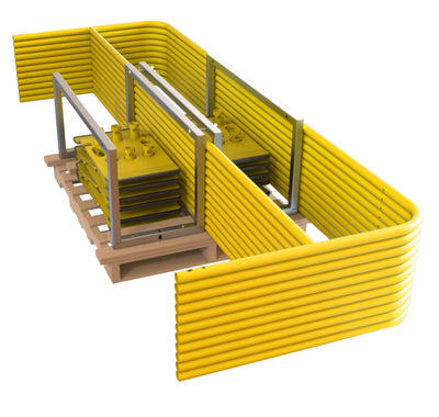 Tie Down Yellow Guardrail Stack Pallet Kit, 11 x 7.5 ft. Rails & 12 Socket Bases - 70782