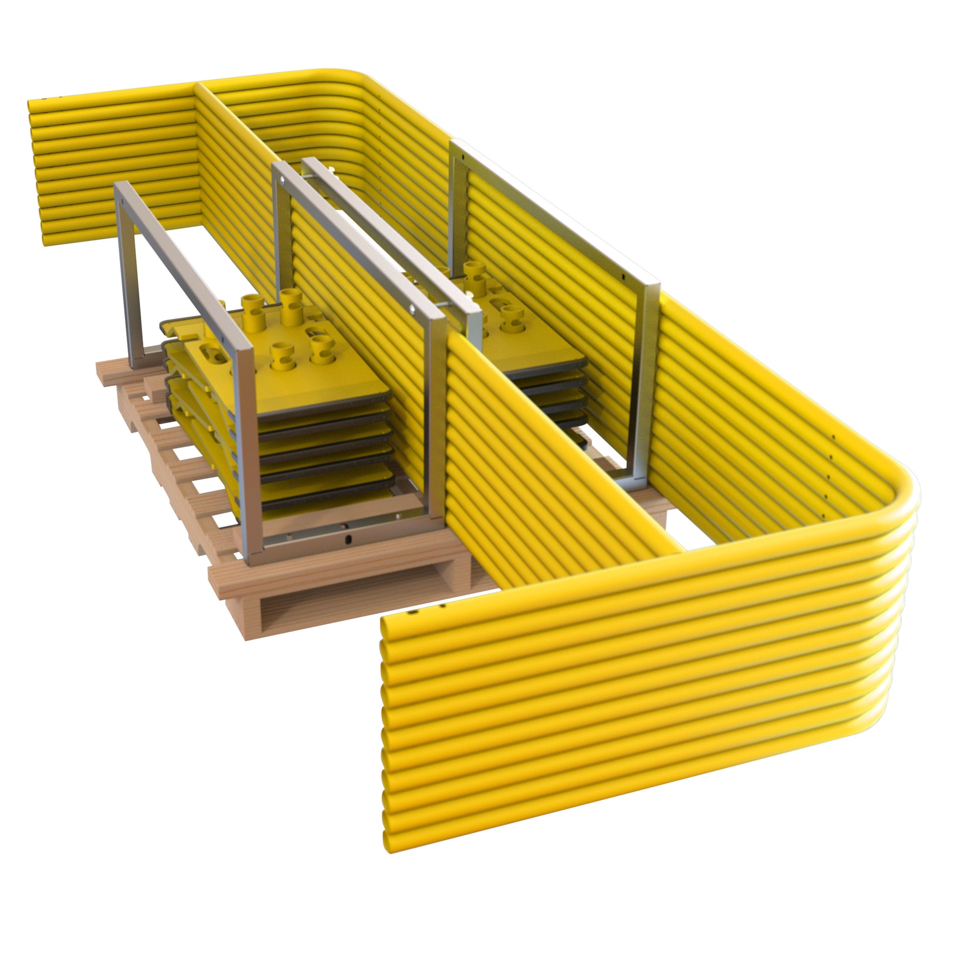 Tie Down Yellow Guardrail Stack Pallet Kit, 11 x 5 ft. Rails & 12 Socket Bases - 70792