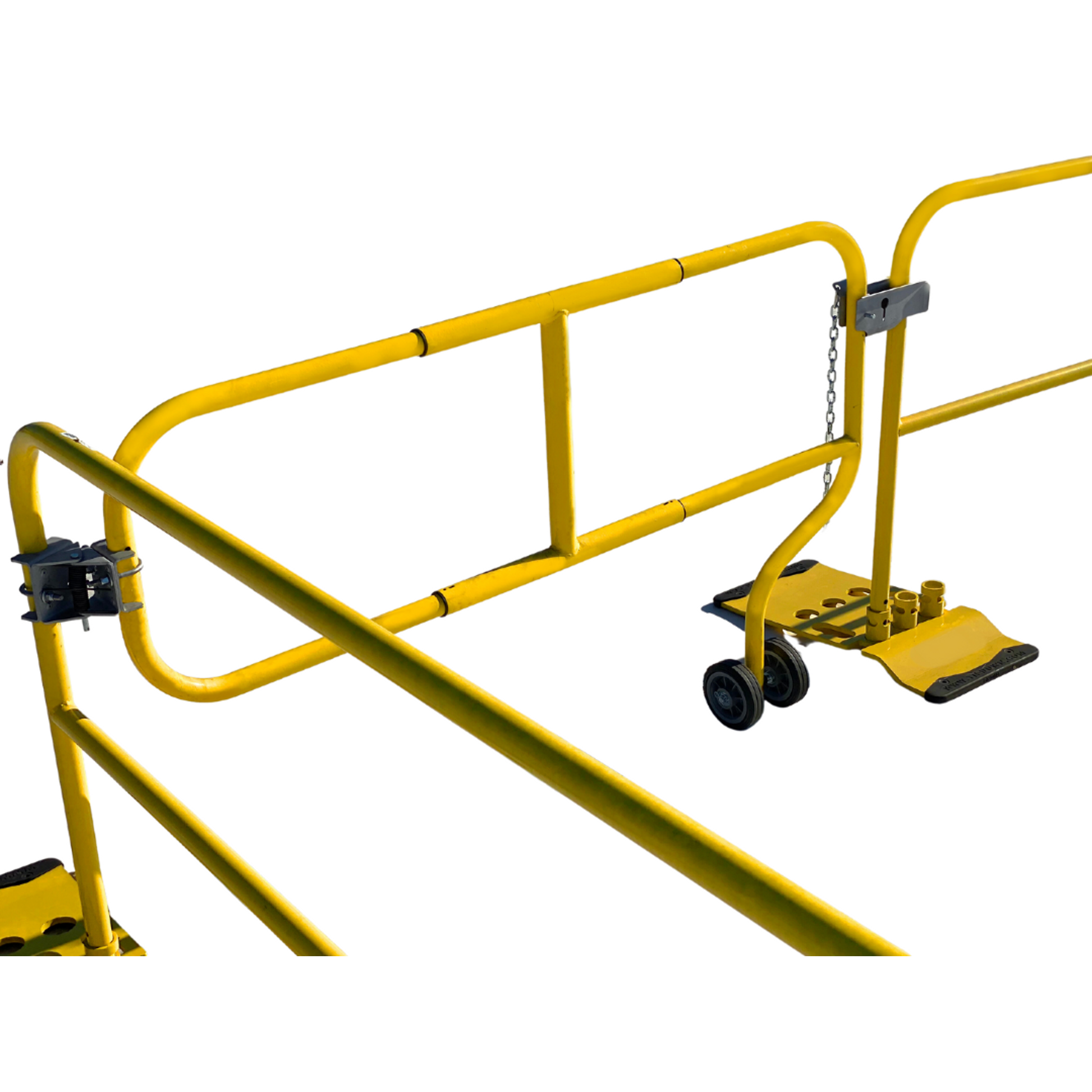 Tie Down Wheeled Guardrail Gate & Latch Kit, Adjustable 5-7 ft., Yellow - 70908