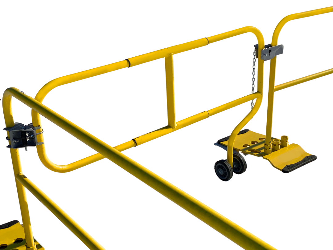 Tie Down Wheeled Guardrail Gate & Latch Kit, Adjustable 5-7 ft., Yellow - 70908