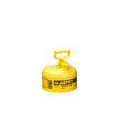 Justrite Type I Steel Safety Can For Flammables - 1 Gallon - S/S Flame Arrester - Self-Close Lid - Yellow - 7110200