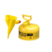 Justrite Type I Steel Safety Can For Flammables - Funnel 11202Y - 1 Gallon - S/S Flame Arrester - S/C Lid - Yellow - 7110210