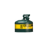 Justrite Type I Steel Safety Can For Flammables - 1 Gallon - S/S Flame Arrester - Self-Close Lid - Green - 7110400