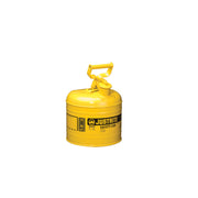 Justrite Type I Steel Safety Can For Flammables - 2 Gallon - S/S Flame Arrester - Self-Close Lid - Yellow - 7120200