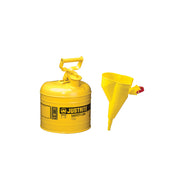 Justrite Type I Steel Safety Can For Flammables - Funnel 11202Y - 2 Gallon - S/S Flame Arrester - S/C Lid - Yellw - 7120210