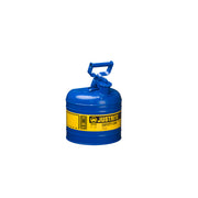 Justrite Type I Steel Safety Can For Flammables - 2 Gallon - S/S Flame Arrester - Self-Close Lid - Blue - 7120300