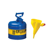 Justrite Type I Steel Safety Can For Flammables - Funnel 11202Y - 2 Gallon - S/S Flame Arrester - S/C Lid - Blue - 7120310