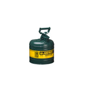 Justrite Type I Steel Safety Can For Flammables - 2 Gallon - S/S Flame Arrester - Self-Close Lid - Green - 7120400