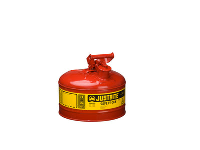 Justrite Type I Steel Safety Can For Flammables - 2.5 Gallon - S/S Flame Arrester - Self-Close Lid - Red - 7125100