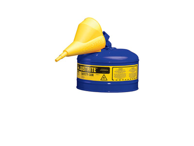 Justrite Type I Steel Safety Can For Flammables - Funnel 11202Y - 2.5 Gallon - S/S Flame Arrester - S/C Lid - Blu - 7125310