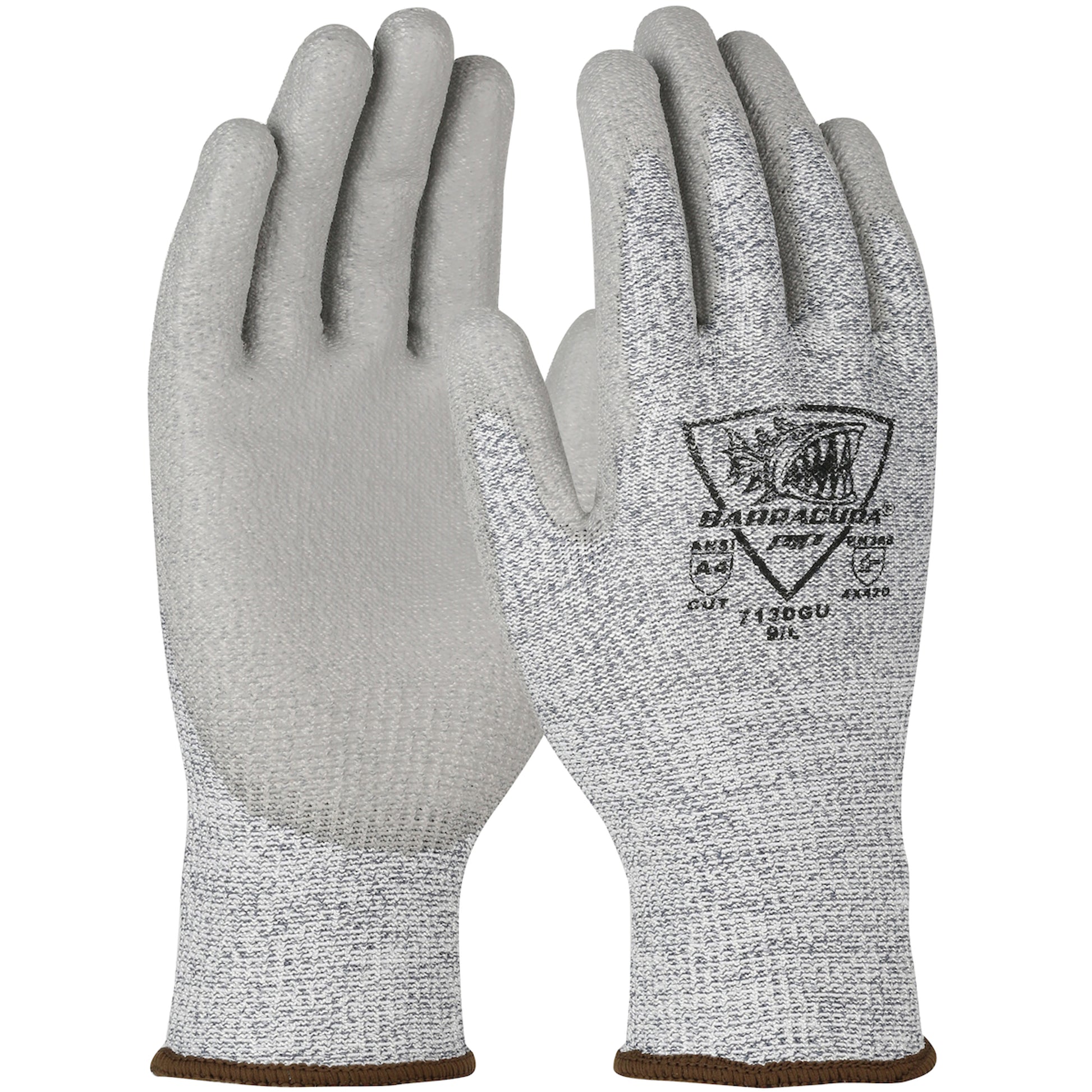 Barracuda Seamless Knit Polykor Blended Glove w/Polyurethane Coated Flat Grip on Palm & Fingers - Gray - 1/DZ - 713DGU