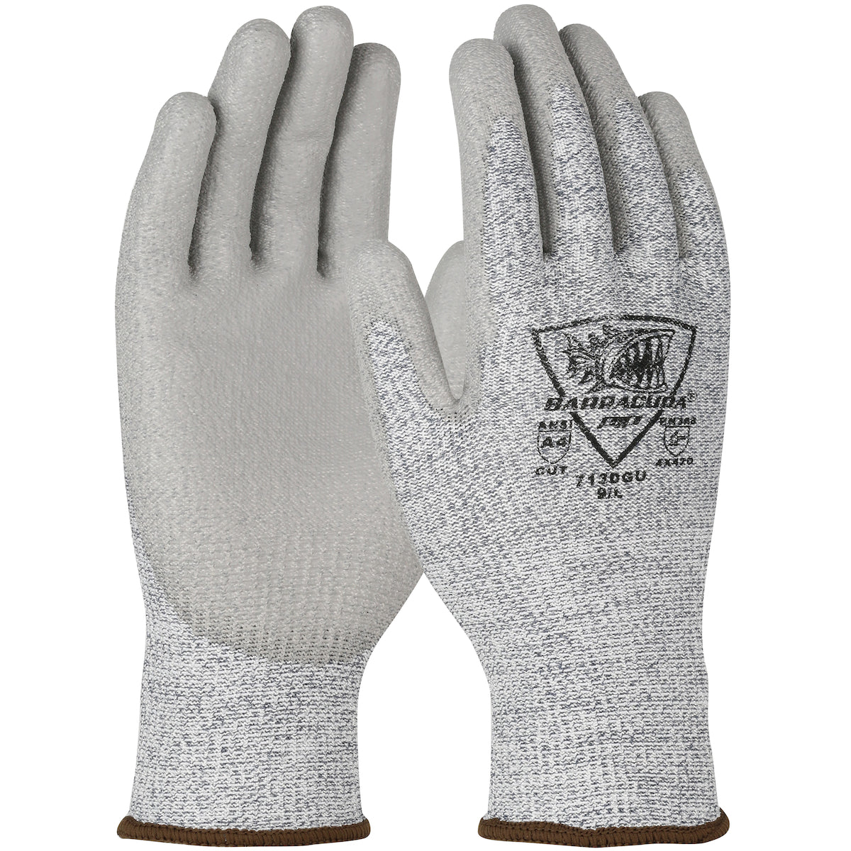 Barracuda Seamless Knit Polykor Blended Glove w/Polyurethane Coated Flat Grip on Palm & Fingers - Gray - 1/DZ - 713DGU