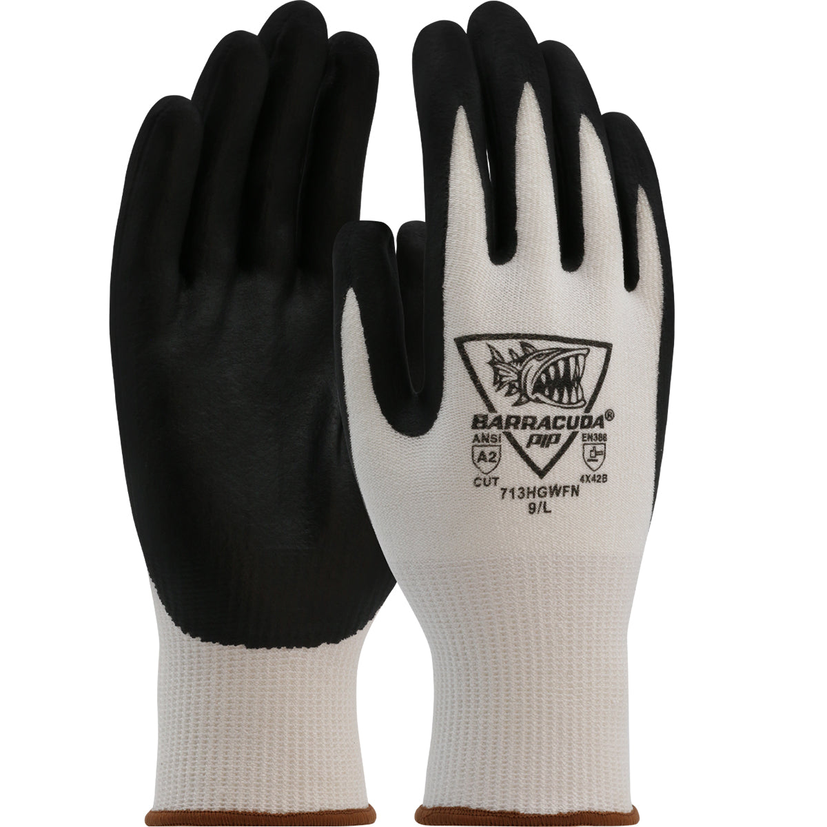 Barracuda Seamless Knit Polykor Blended Glove w/Nitrile Coated Foam Grip on Palm & Fingers - White - 1/DZ - 713HGWFN
