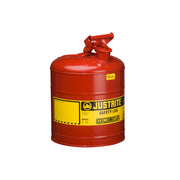 Justrite Type I Steel Safety Can For Flammables - 5 Gallon - S/S Flame Arrester - Self-Close Lid - Red - 7150100