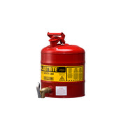 Justrite Type I Shelf Safety Can - 5 Gallon - Bottom 08902 Faucet - S/S Flame Arrester - Steel - Red - 7150150