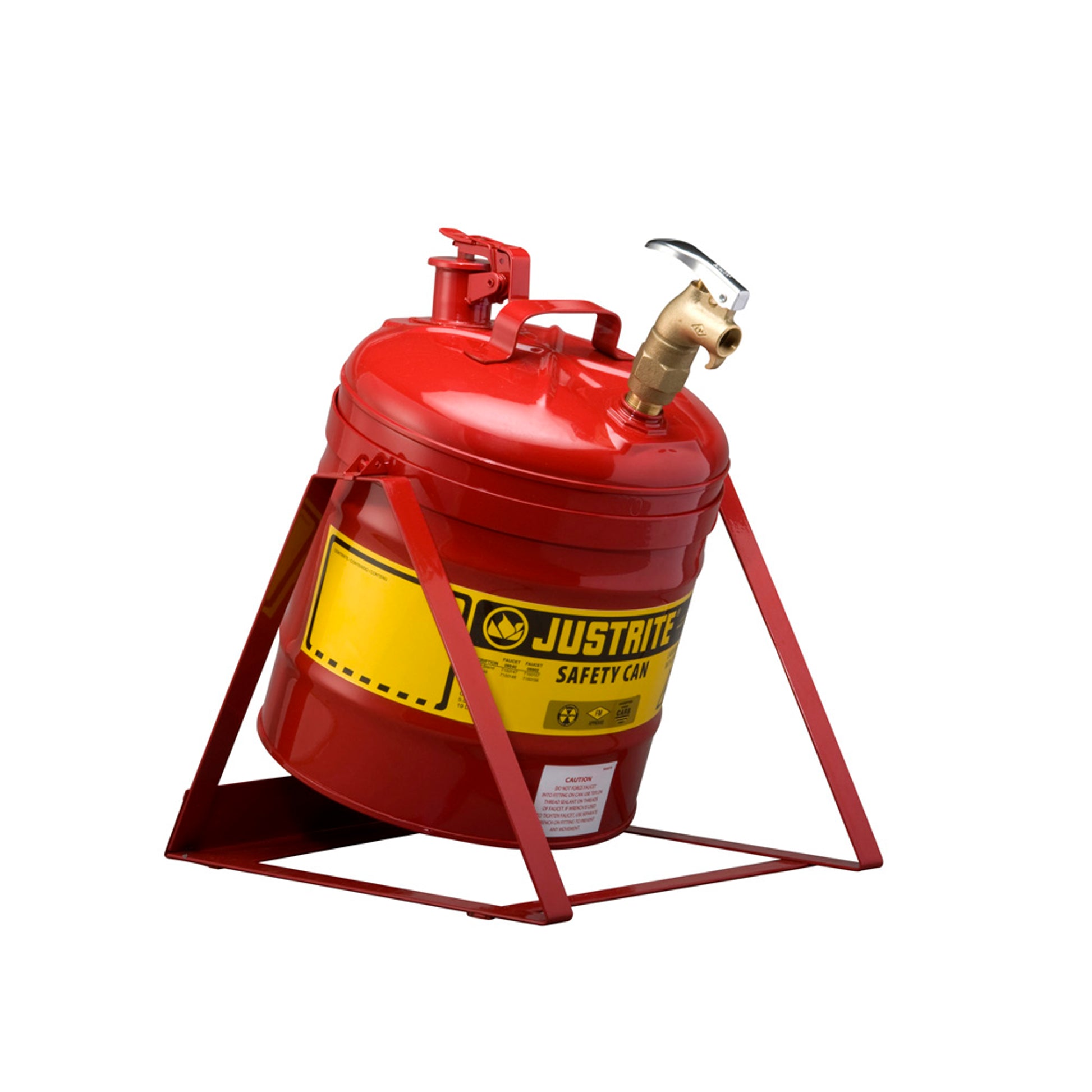 Justrite Type I Tilt Safety Can With Stand - 5 Gallon - Top 08902 Faucet - S/S Flame Arrester - Steel - Red - 7150156