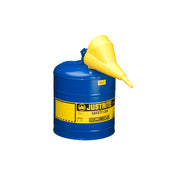 Justrite Type I Steel Safety Can For Flammables - Funnel 11202Y - 5 Gallon - S/S Flame Arrester - S/C Lid - Blue - 7150310