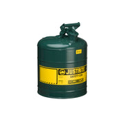 Justrite Type I Steel Safety Can For Flammables - 5 Gallon - S/S Flame Arrester - Self-Close Lid - Green - 7150400